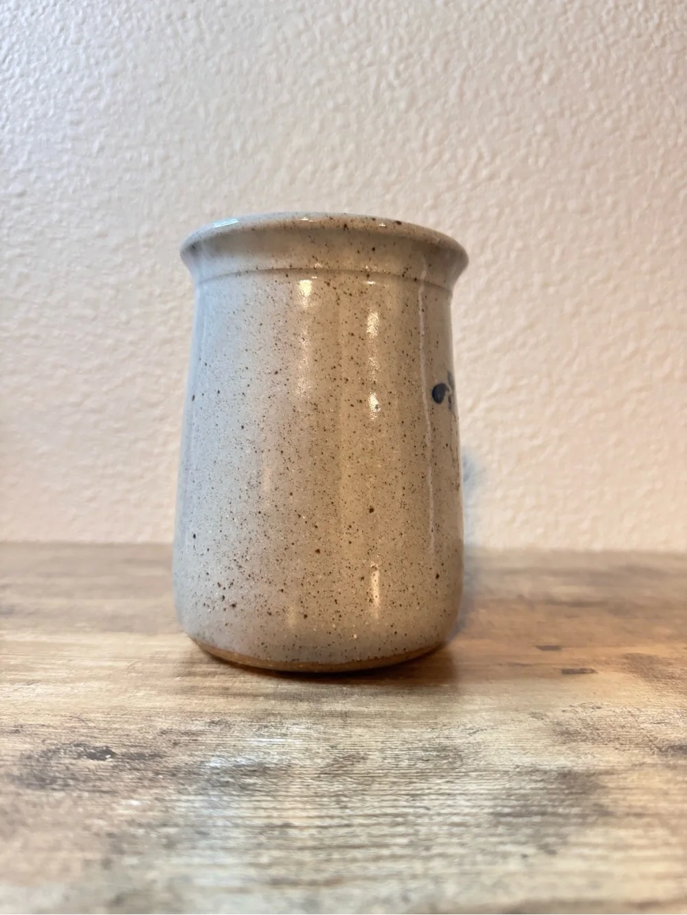 Handmade Blue Heart Stoneware Crock | Signed Pottery Vase